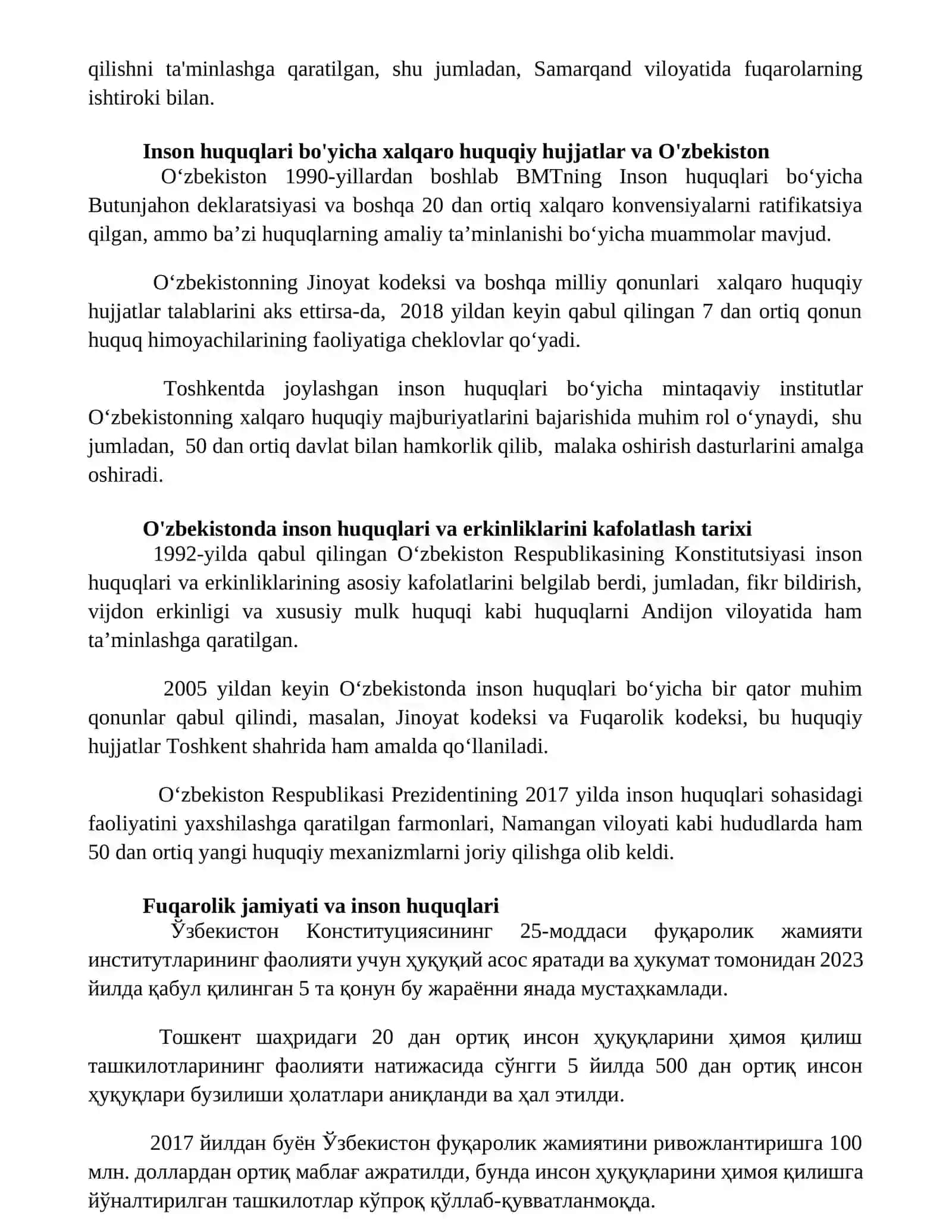 Òzbekistonda inson huquqlari va erkinliklari kafolatining yaratilishi 3