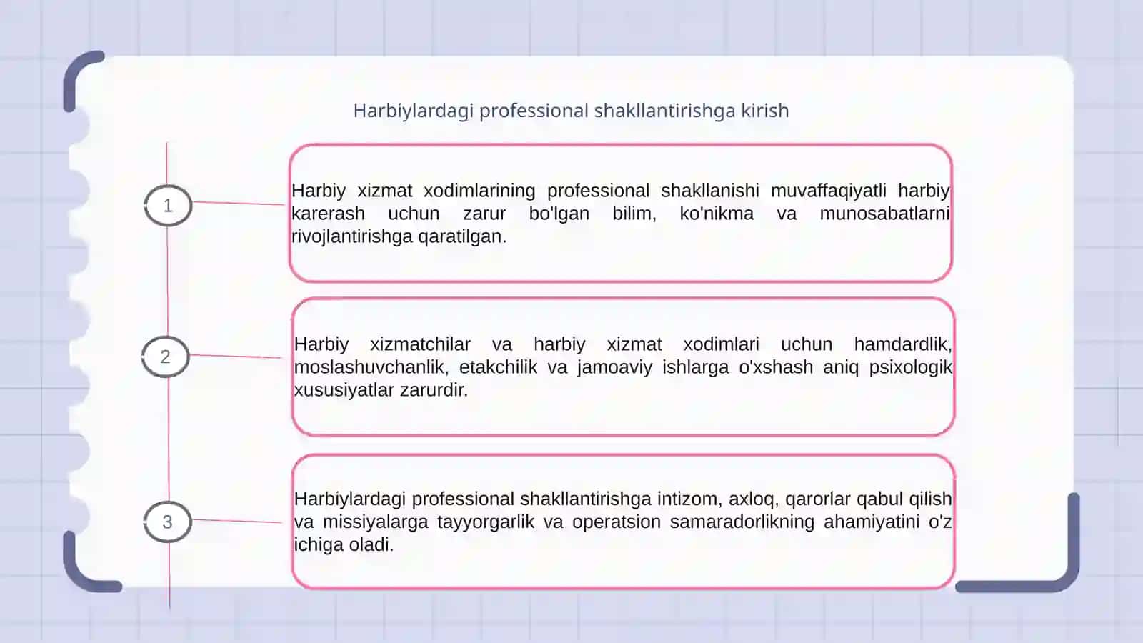 Harbiy xizmatchi va xodimlarning kasbiy shakllanishi va oʻziga xos psixologik xususiyatlari 3