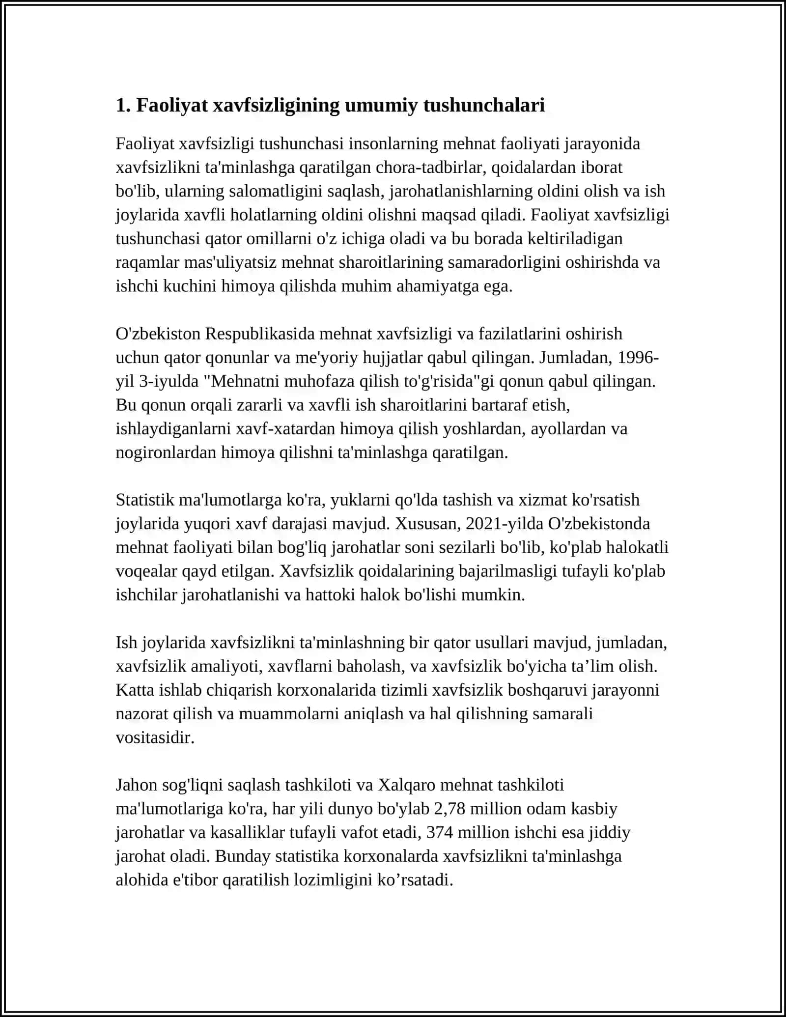 FAOLIYAT XAVFSIZLIGINI TA’MINLASHNING ERGONOMIK KO’RSATKICHLARINI TAHLIL QILISH 3