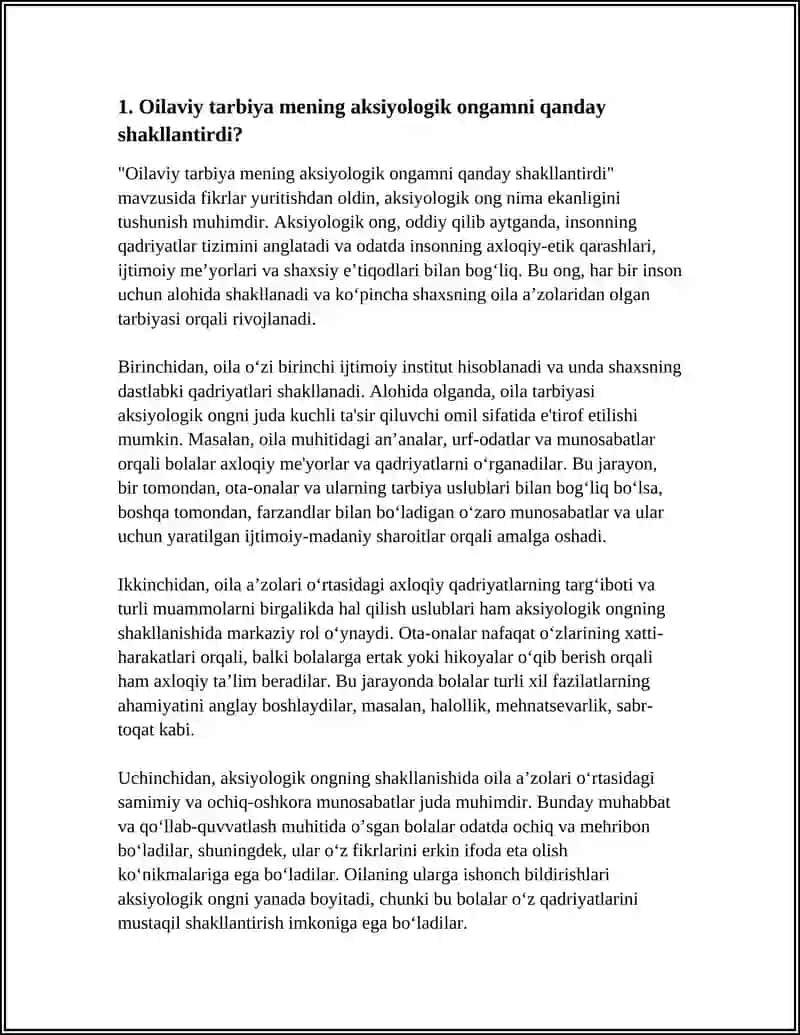 AKSIOLOGIK ONG HAQIDA ESSE "MENDA AKSIOLOGIK ONG QANDAY SHAKLLANGAN?" MAVZUSIDA 1 BETLIK ESSE YOZISH 3
