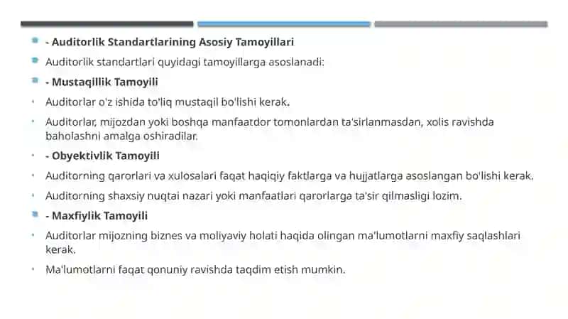 Auditorlik standartlari asosini tashkil etuvchi tamoyillar 3