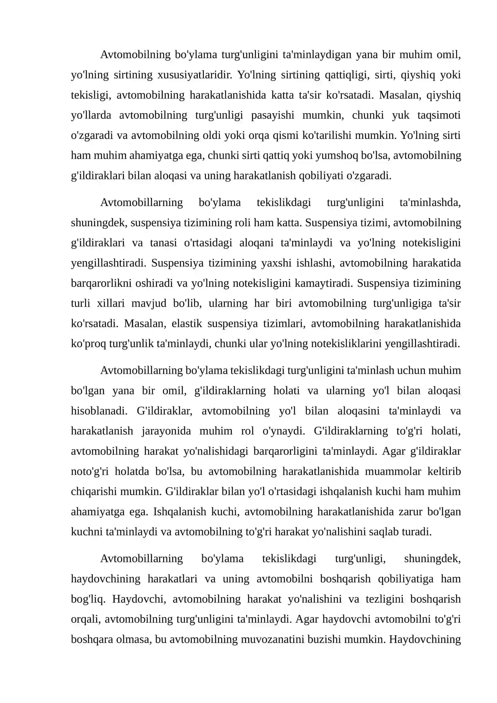 Avtomobillarning bo'ylama tekislikdagi turg'unligi 3