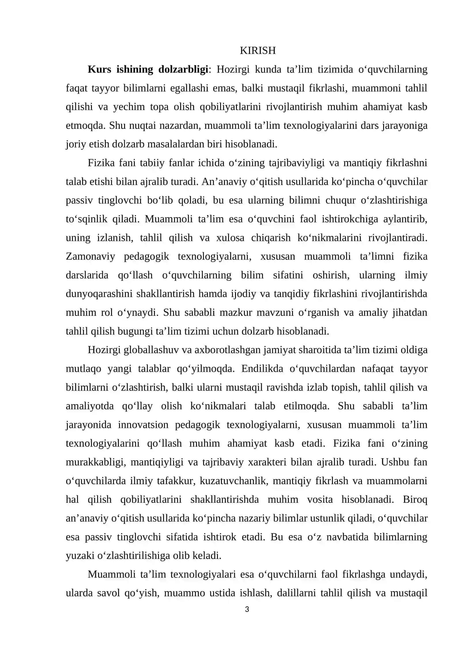 FIZIKA FANINI O‘QITISHDA MUAMMOLI TA'LIM TEXNOLOGIYALARINI QO`LLASH 3