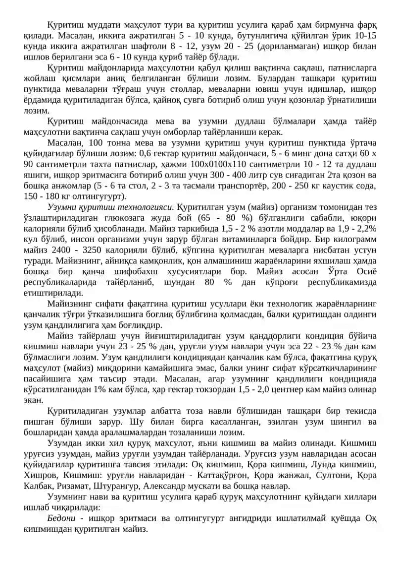 Мева ва сабзавотларни қуритиш, унинг усуллари ва технологияси 3