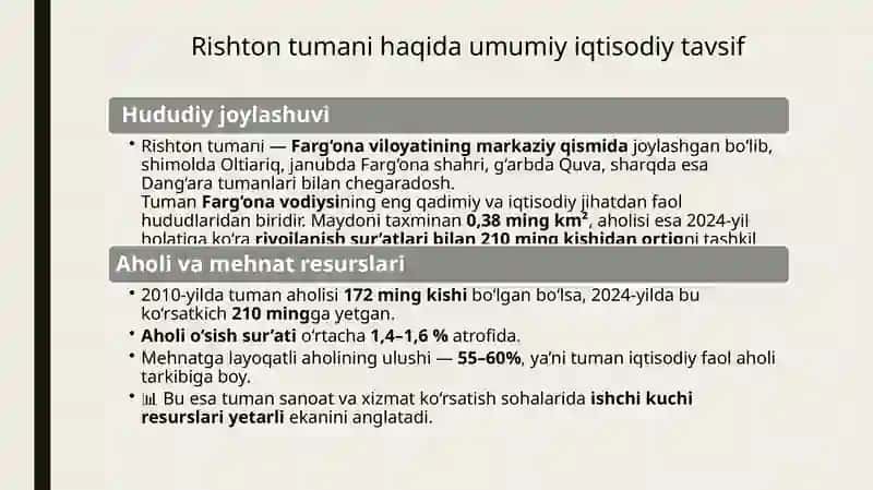 Rishtontumani haqida umumiy iqtisodiy tavsif 3