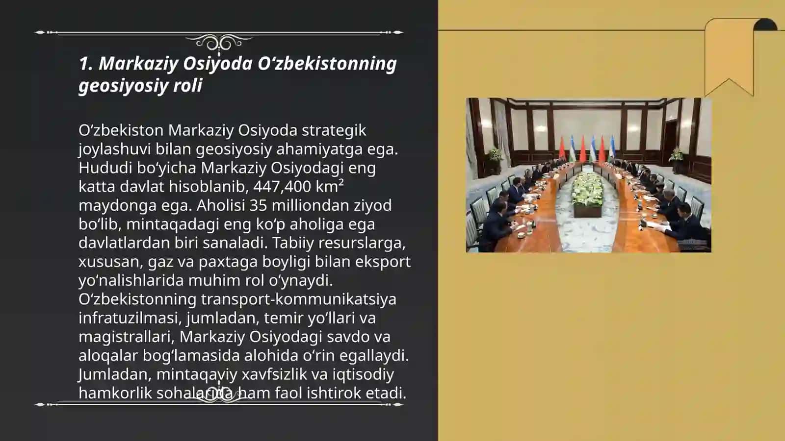 Markaziy Osiyoda Oʻzbekistonning tinch va barqarorlikni taʼminlashdagi oʻrni 3