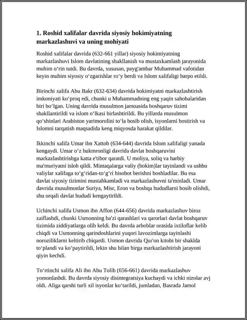 ROSHID XALIFALAR HUKMRONLIGI DAVRIDAGI ISLOHOTLARINING MOHIYATI 3