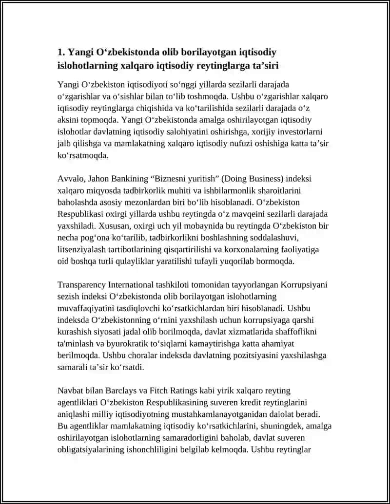 YANGI OʻZBEKISTON IJTIMOIY SIYOSIY IQTISODIY VA MADANIY HAYOTIDA ROʻY BERAYOTGAN OʻZGARISHLARNI XALQARO REYTING VA INDEKSLARDA AKS ETISHI 3