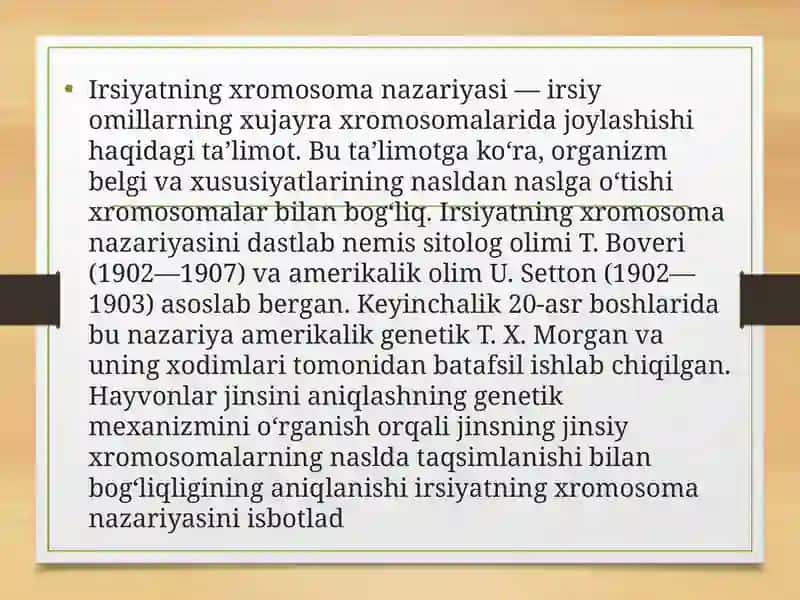 IRSIYATNING XROMASOMASI NAZARIYASI. T.G.MORGAN GENLARNING BIRIKISHI HOLATI, KROSSENGOVER. BELGILARNING JINSGA BIRIKKAN HOLDA IRSIYLANISHI 3