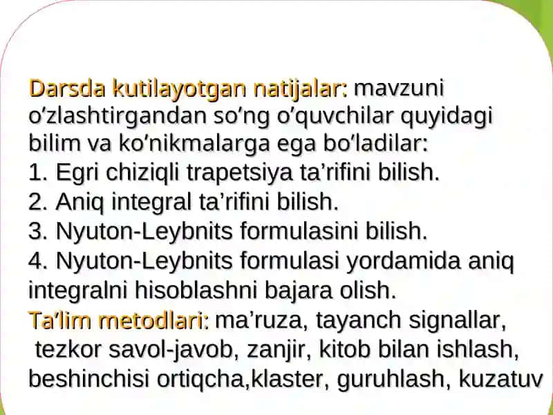 Egri chiziqli trapetsiyava uning yuzi. Aniq integral. Nyuton-Leybnits formulasi 3