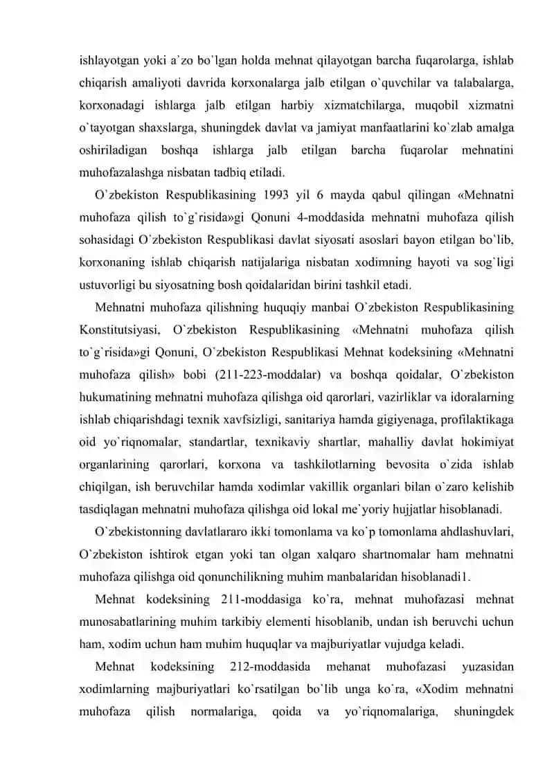 Mehnat Muhofazasi va uni huquqiy tartibga solish 3