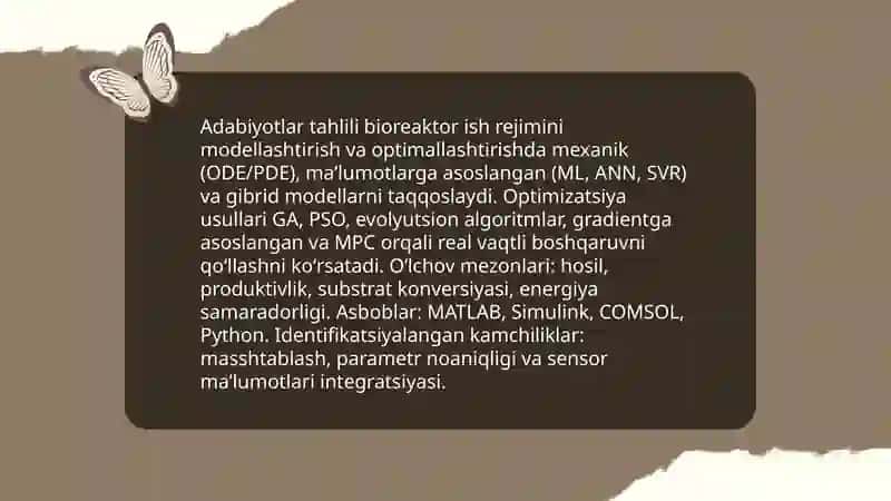 Bioreaktor ish rejimini modellashtirish va optimallashtirish boʻyicha loyiha tayyorlash 3