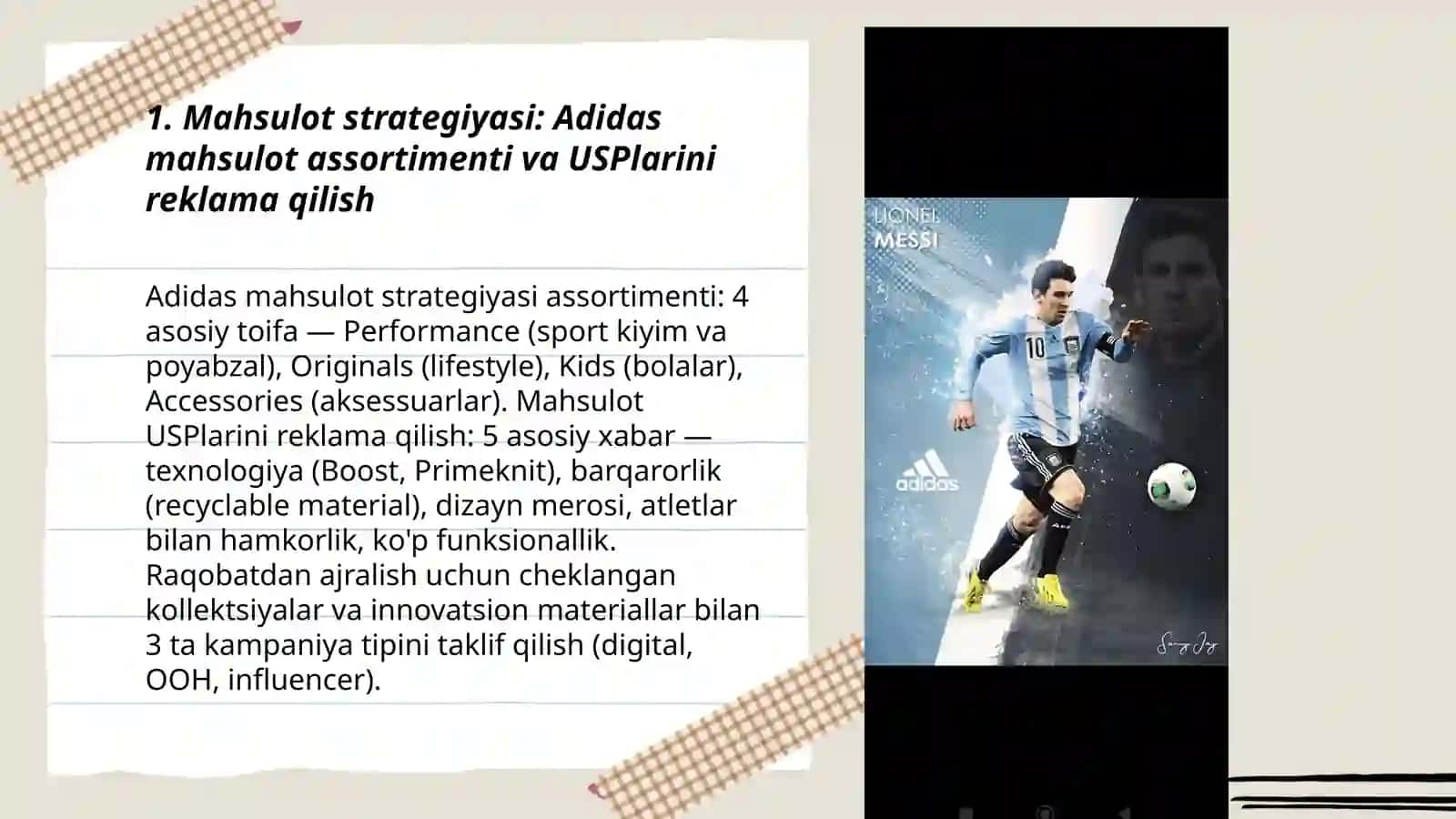 Adidas brendi 4p reklama tayyorlash 3