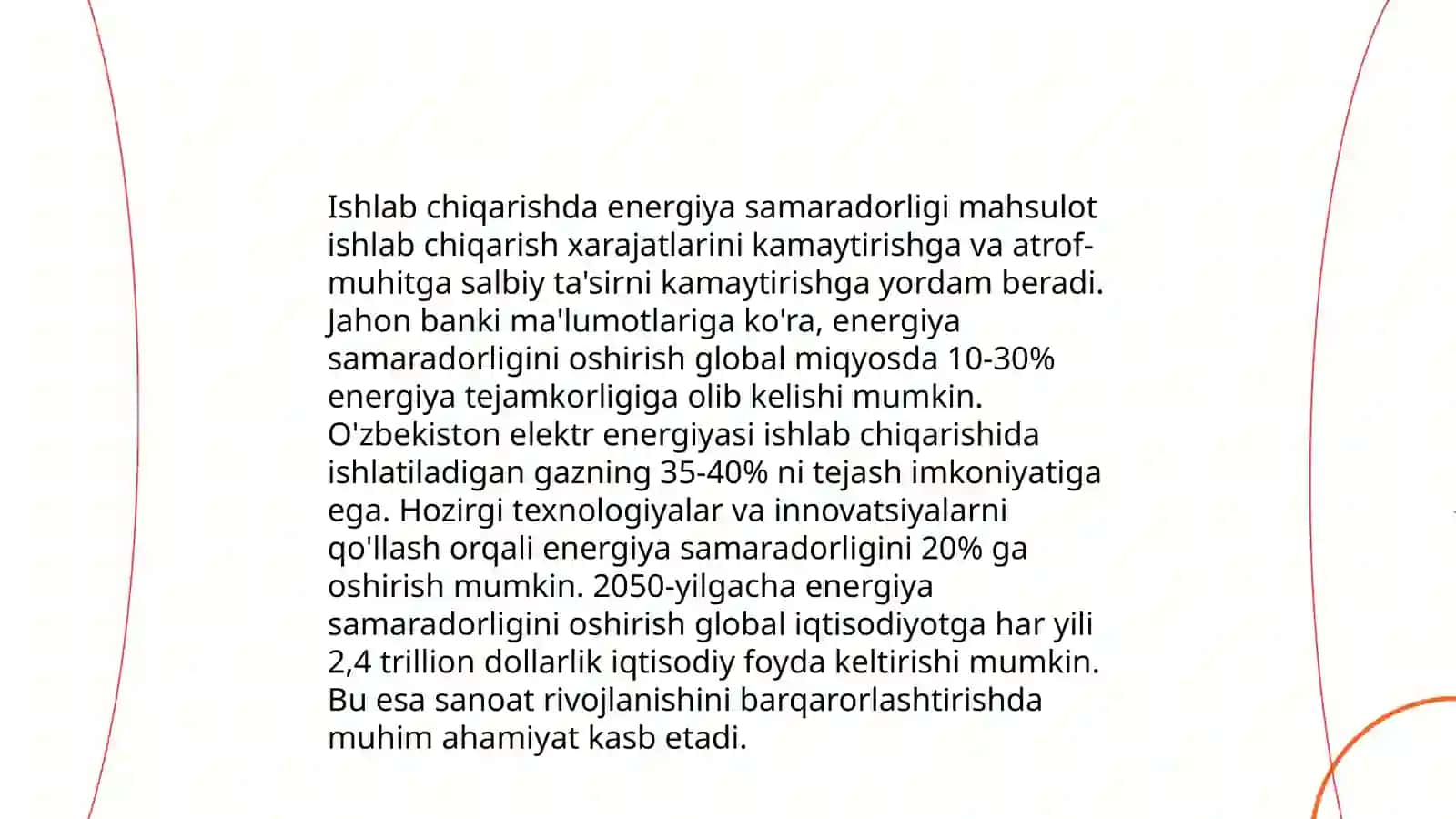 Ishlab chiqarish jarayondagi oʼzgarishlarni energiya samaradorlikiga qanday tasir qilishini tahlik qilish 3