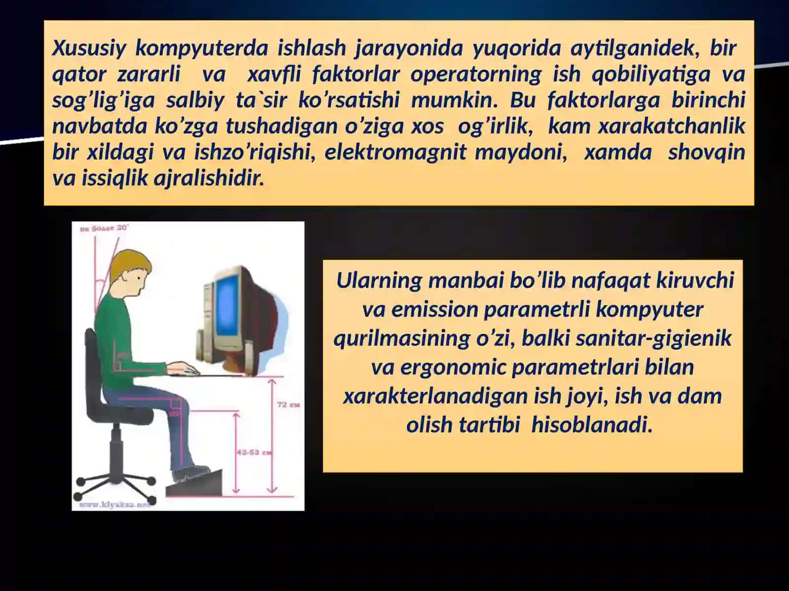 Kompyuter xonalariga qo’yiladigan ergonomik va sanitar-gigienik talablar 3