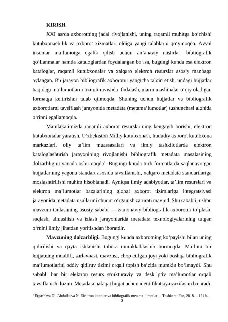 Bibliografik axborotlarning metama'lumotlari (metadata). orqali tavsiflash usullari 3