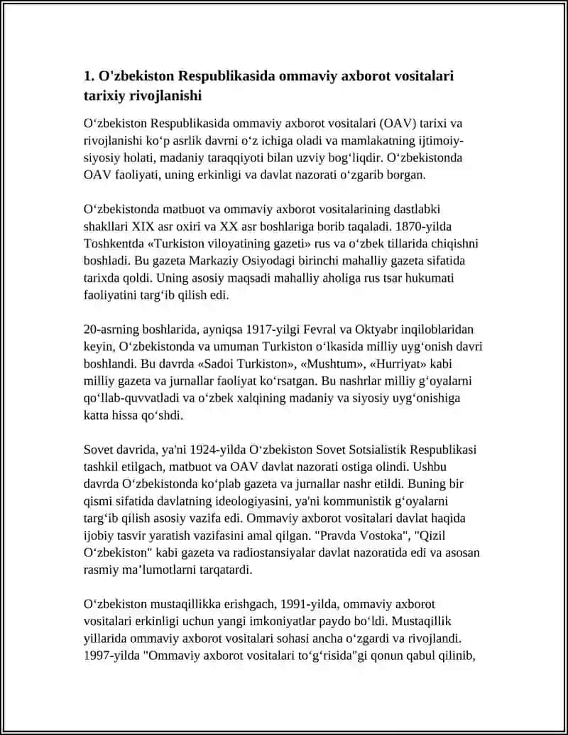 Oʻzbekiston Respublikasida ommaviy axborot vositalari tarixiy rivojlanishi 3