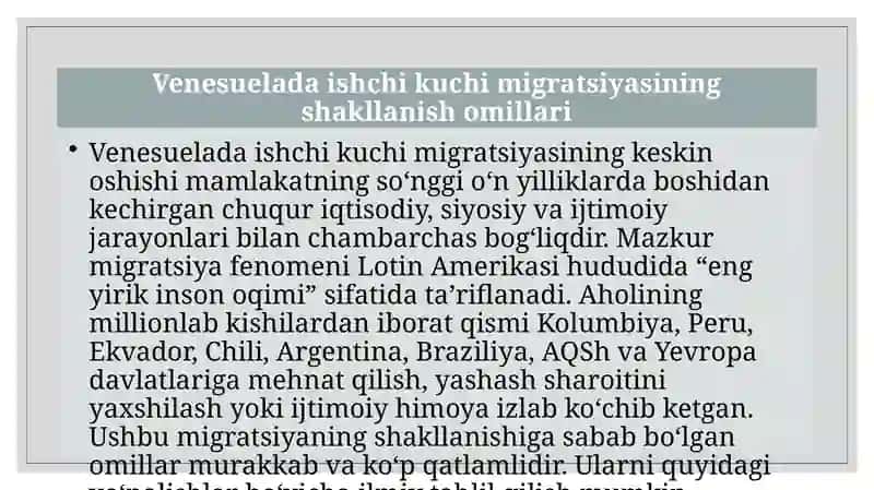 Venesuvellaishchik uchimigratsiyasi va migratsiya jarayonlaridagi muammolar tahlili 3
