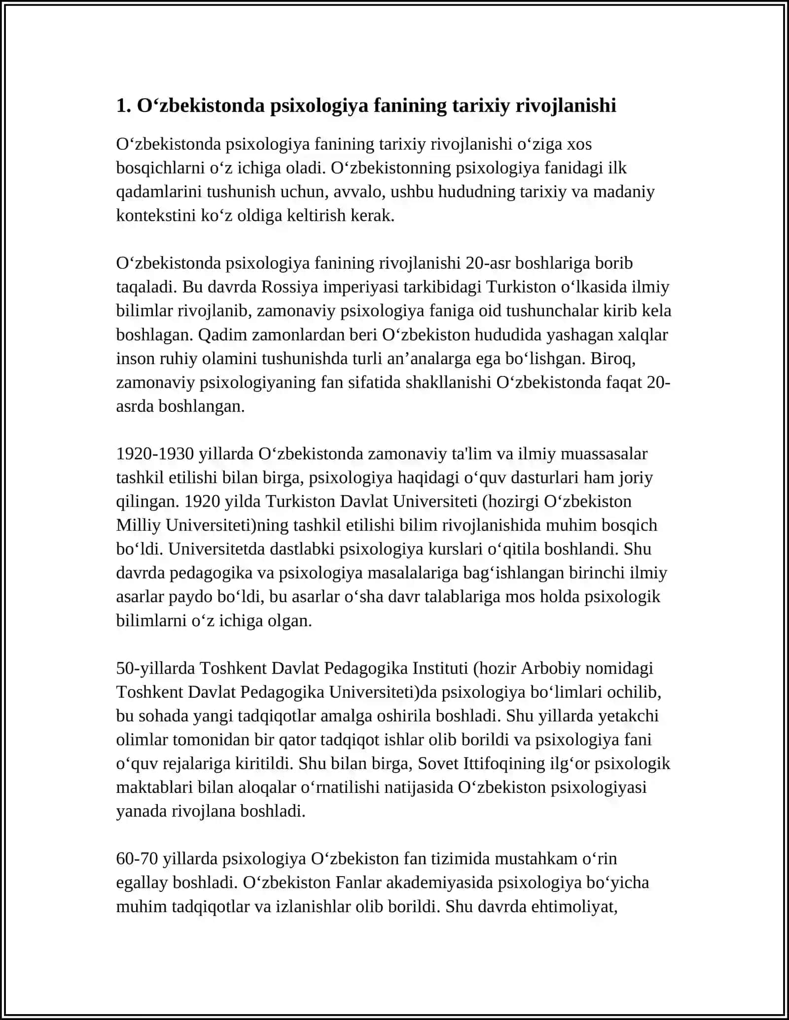 O'ZBEKISTONDA PSIXOLOGIYA FANINING RIVOJLANISHI 3