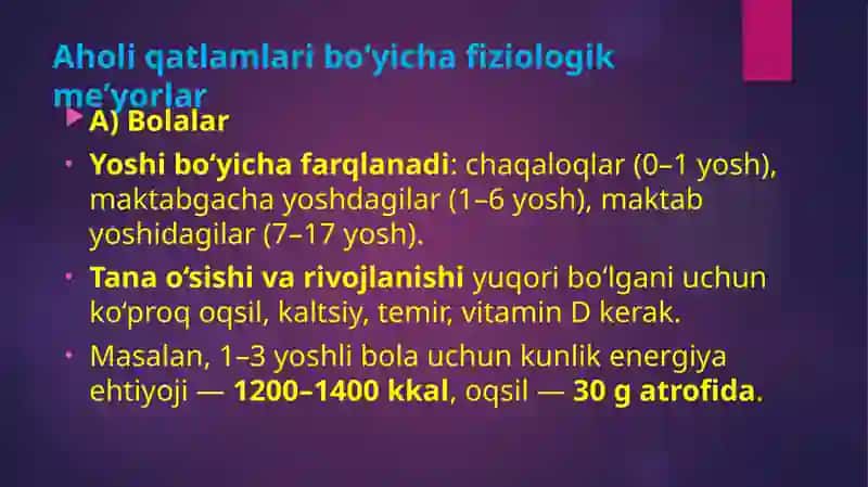 Ovqatlanishning fiziologik me'yorlari 3