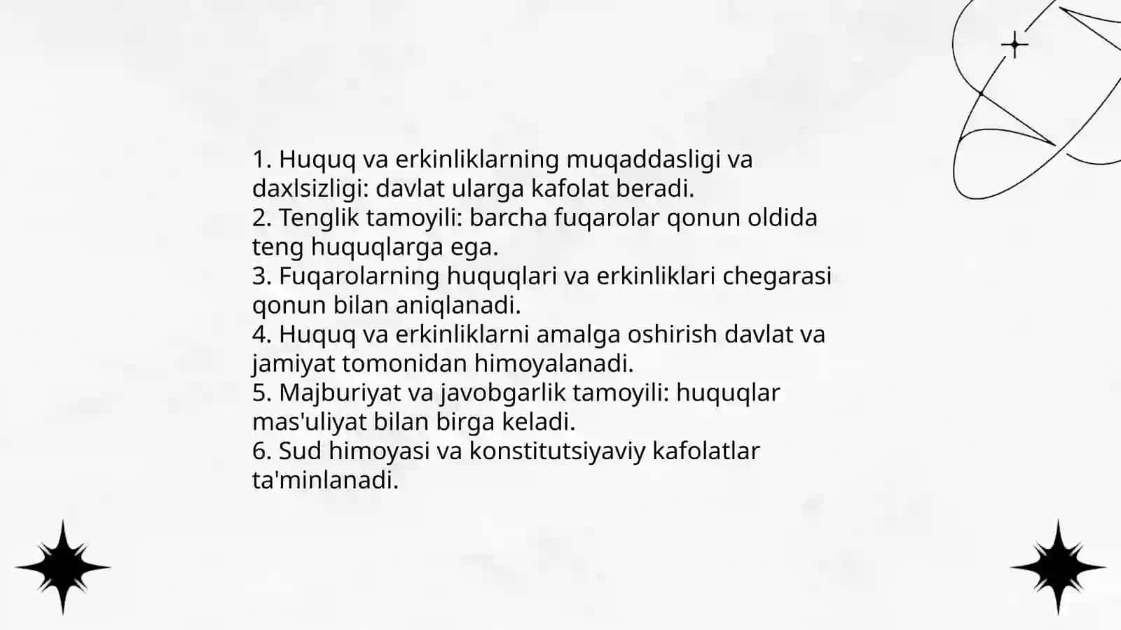 Fuqarolarning huquq va erkinliklarning konstitutsiyada kafolatlanishi hamda fuqarolarning burchlari 3