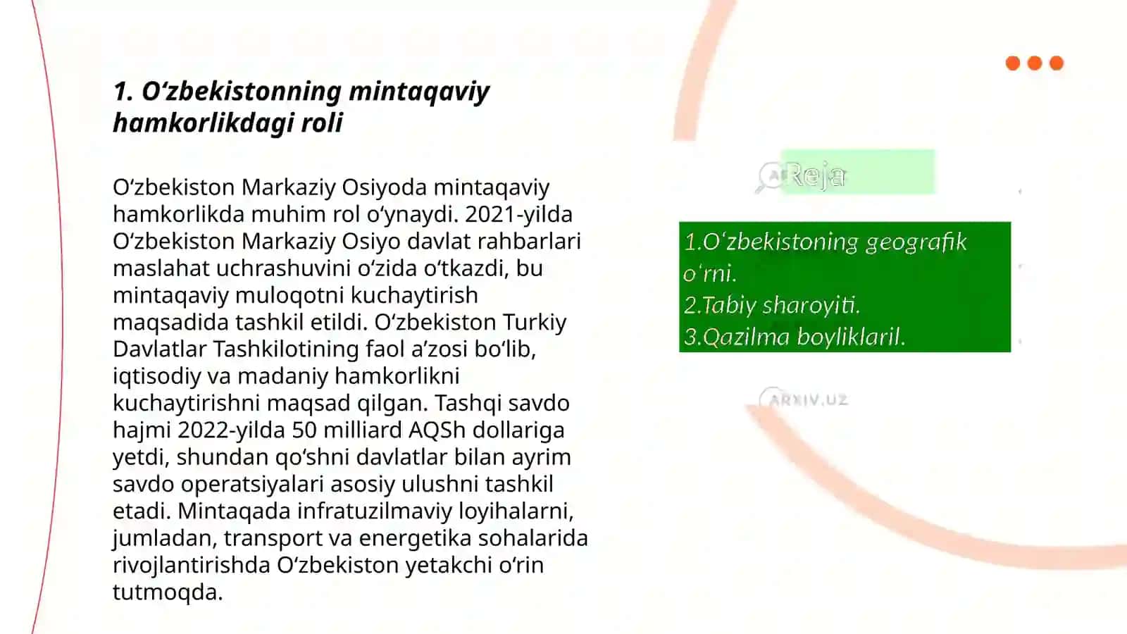O‘zbekistonning Markaziy Osiyoda tinchlik va barqarorlikni ta’minlashdagi o‘rni 3