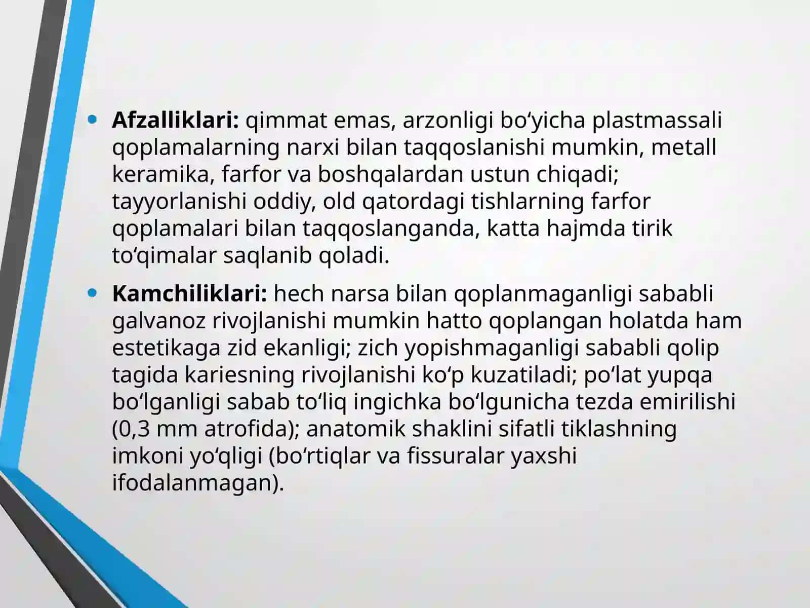Tish qattiq to'qimasi nuqsonlarini ezib tayorlanadigan qoplamalar bilan davolash 3