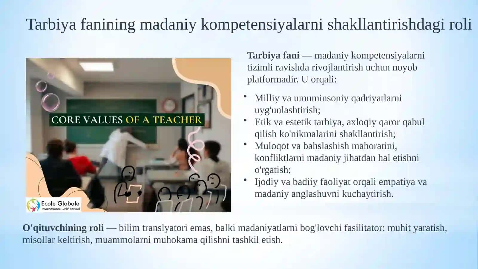 Tarbiya fani o'qitish o'quvchilarni madaniy kompetensiyalarini shakllantirish yo'llari. 3