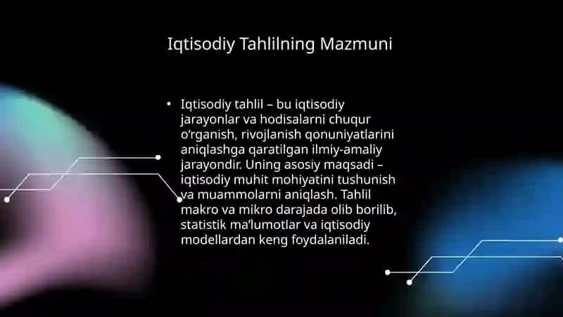 IQTISODIY TAHLILNI MAZMUNIGA, DAVRIGA, OBYEKTI VA SUBYEKTLARIGA KO'RA TURLARI 3