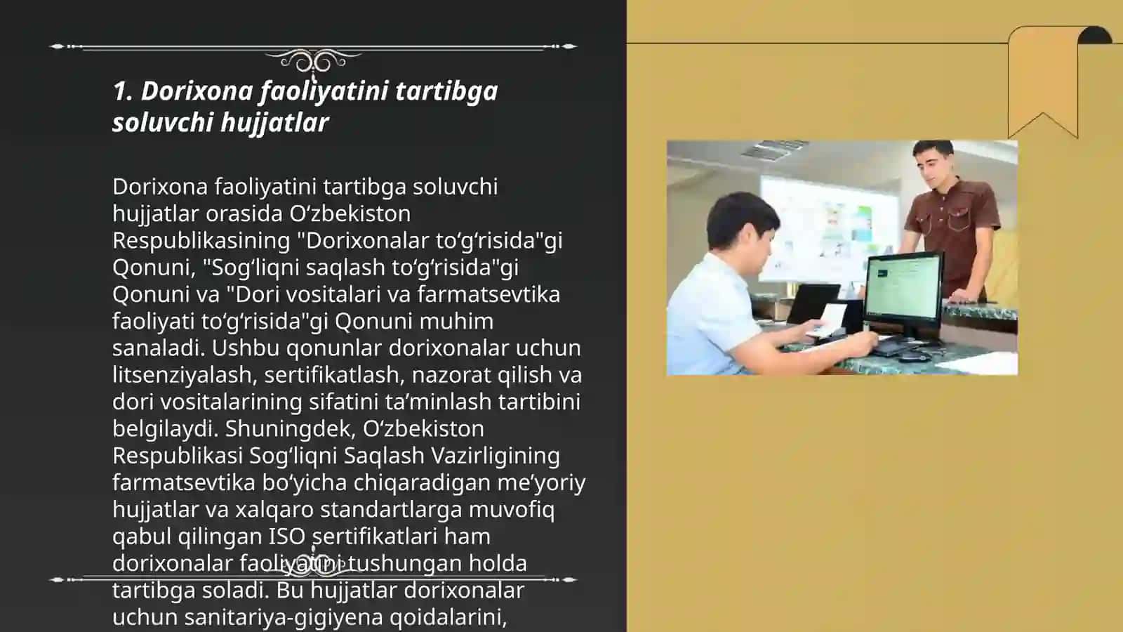 Dorixona va Farmatsevtika Tashkilotlaridan Farmoyish va Tashkiliy Hujjatlarning Mohiyati Ibragimjonov Asilbek 3