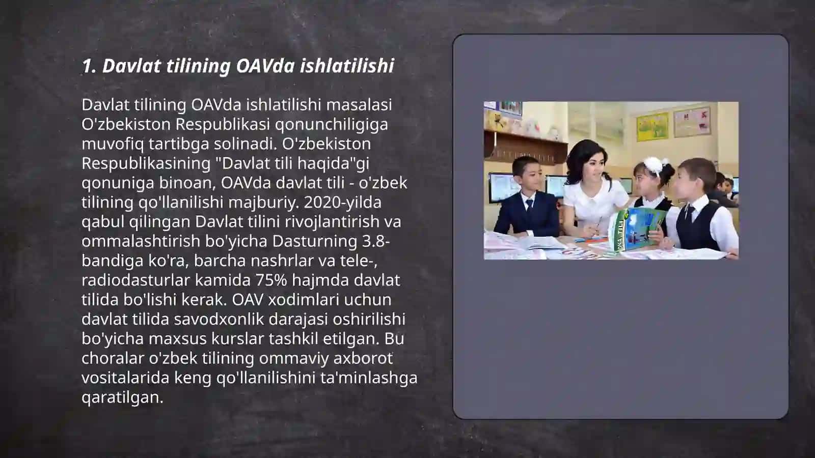 Davlat tilining omaviy axboratlar vositalaridagi òrni. Davlat tilining omma orasida qòllanilishi darajasi ish yurutuvchilar òrni 3