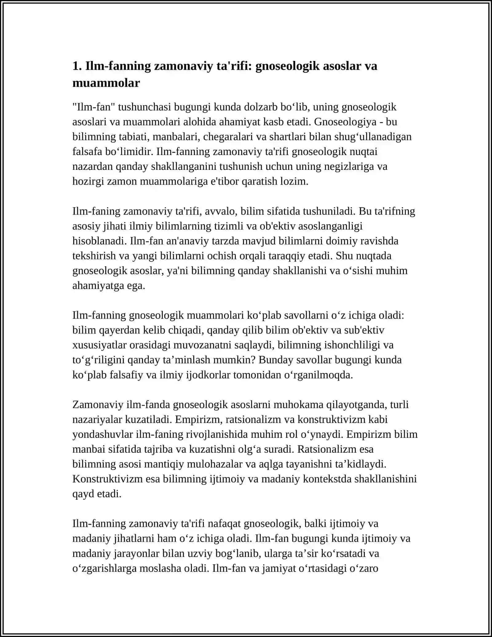 ILM-FANNING ZAMONAVIY TARIFI: GNOSEOLOGIK IJTIMOIY MADANIY JIHATLARI 3