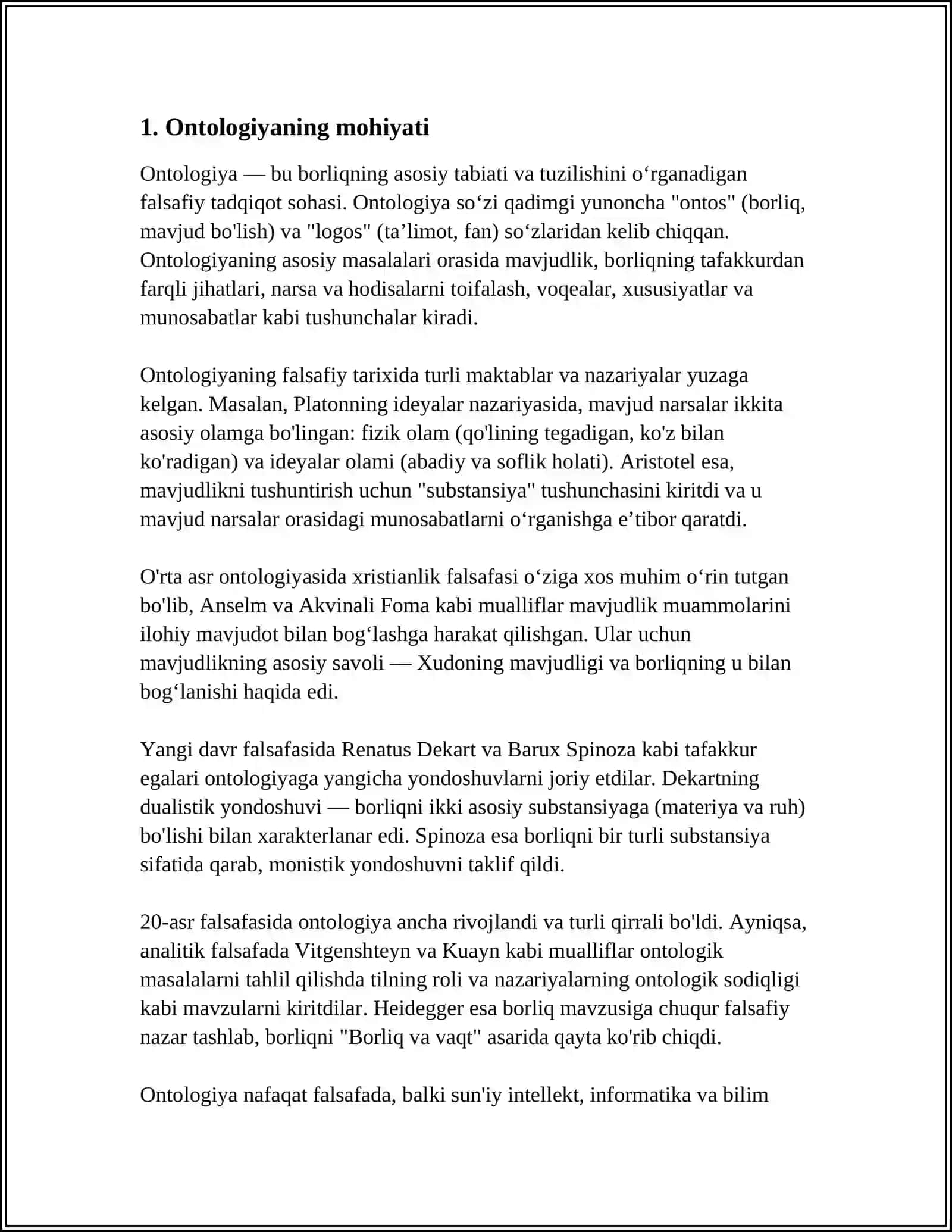 NOKLASSIK ONTALOGIYANING YOʻNALISHLARI VA MOHIYATI BOʻYICHA ESSE TAYYORLASH 3