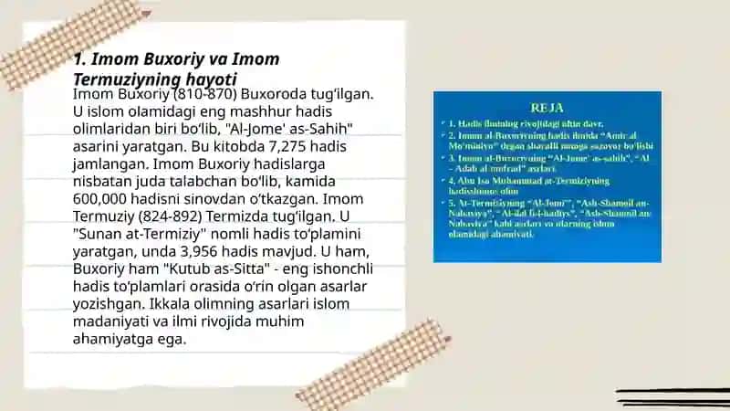Imom Buxoriy va Imom Termuziyning hadis ilmiga qo'shgan hissalarini qiyosiy tahlili 3
