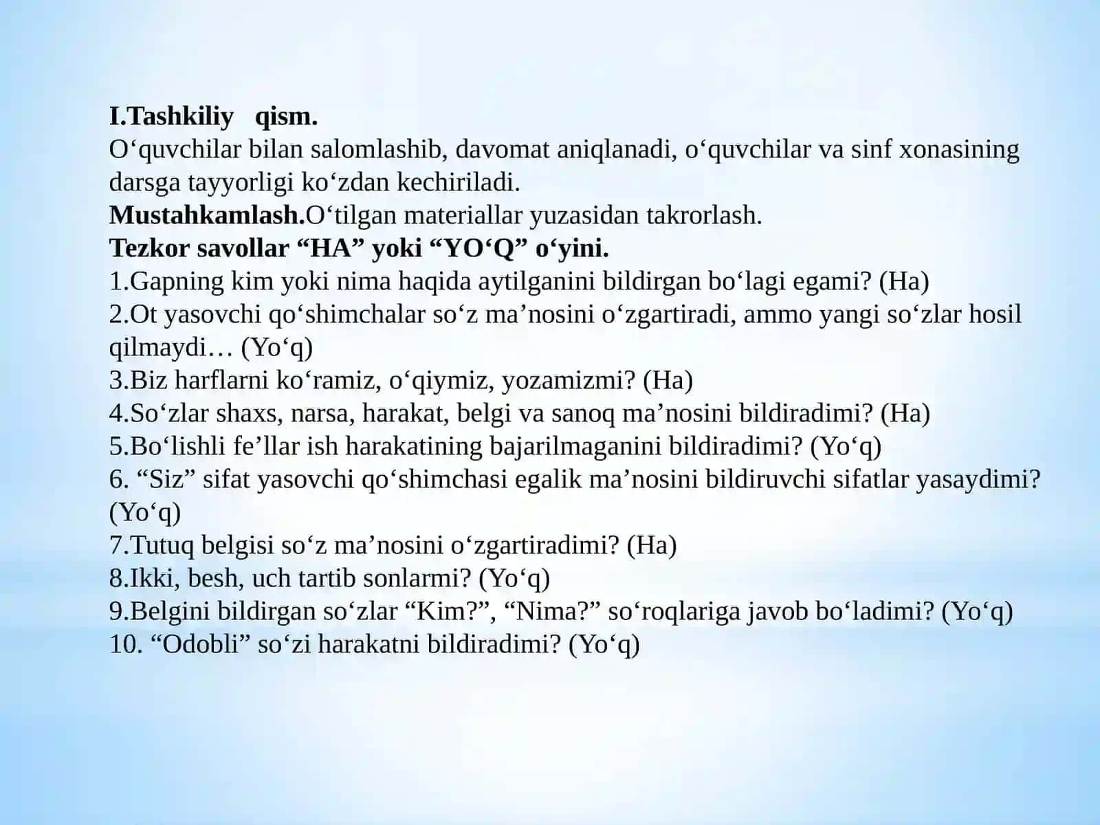 4-sinf Ona tili fanidan ochiq dars ishlanma. Orasta bo'ling. -lik qo'shimchasi 3