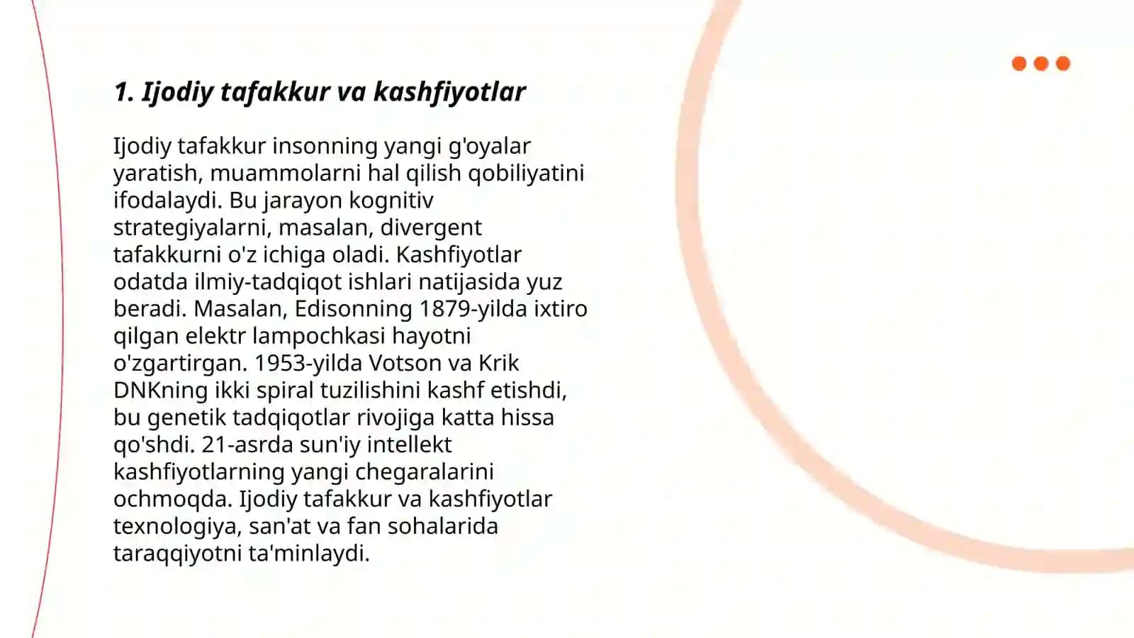 Ijodiy va tadqiqotchilik faoliyatini shakillantirishga doir topshiriqlar va mashg'ulot ishlanmalari layihalashtirish 3