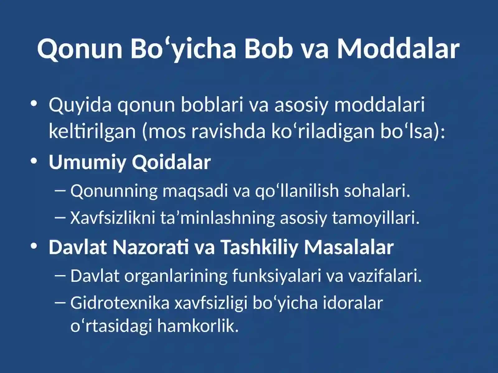 Gidrotexnika inshootlarining xavfsizligi to`g`risida qonun bandlari 3
