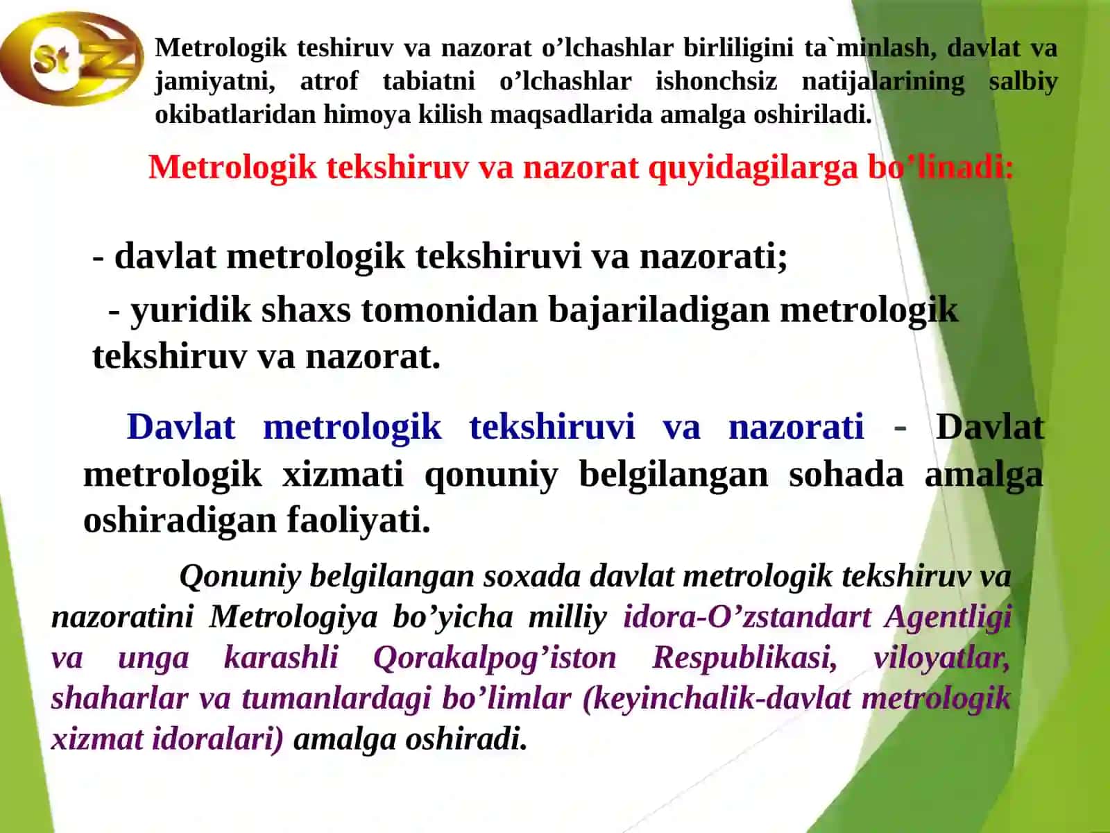 METROLOGIYA SOXASIDA ISHLATILADIGAN BIRLIKLAR, O’LCHOV VOSITALARI VA STANDART NAMUNALAR USTIDAN TEKSHIRISH NAZORATINI OLIB BORISH 3