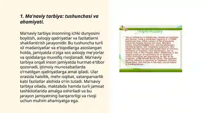 Ma'naviy ahloqiy tarbiya mazmun mohiyati.Ôzbek odatlari va ularning turlari. 3