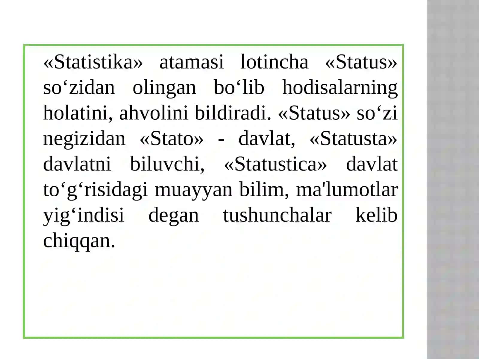 STATISTIKAFANINING PREDMETI, METODI VA TASHKIL ETILISHI 3