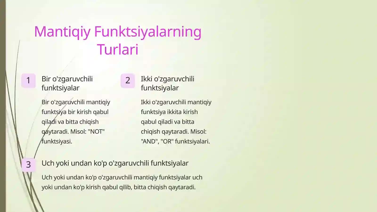 Mantiqiy Funktsiyalar va Ularning Rostlik Jadvallari 3