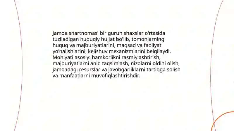 Jamoa shartnomasi. Jamoa shartnomasining mazmuni va tuzilishi. 3