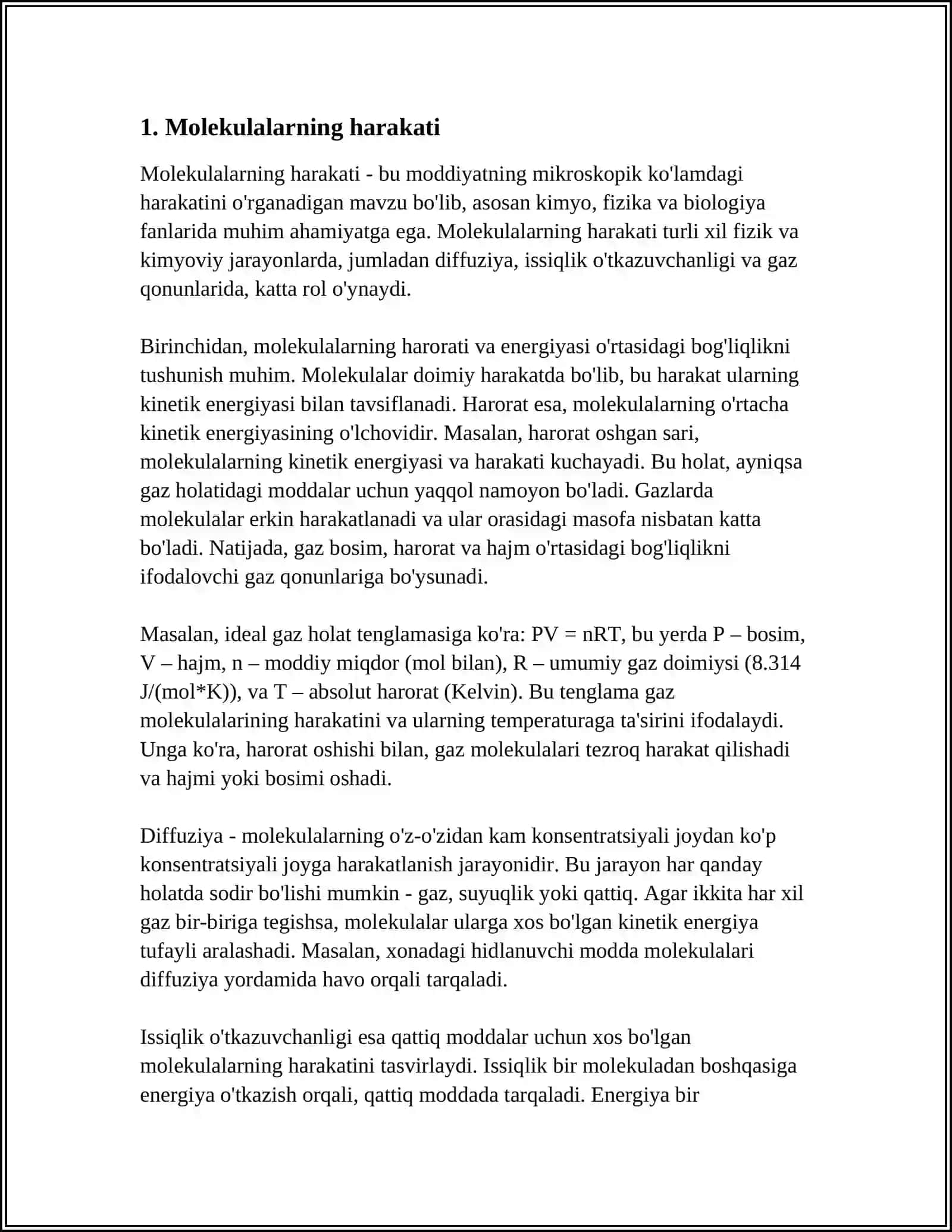 MOLEKULAR HARAKATLAR VA KOʻCHISH HODISALARI IFFEKTIV KISIM YUZI OʻRTACHA ERKIN YUGURISH YOʻLI 3