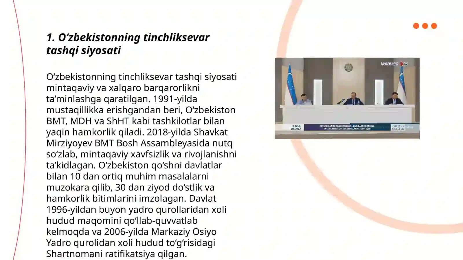 O‘zbekistonning Markaziy Osiyoda tinchlik va barqarorlik ta'minlashdagi o‘rni 3
