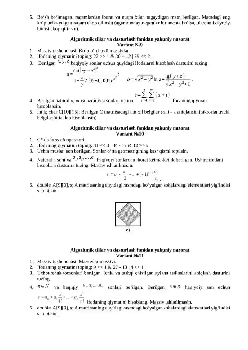 Algoritmik tillar va dasturlash fanidan yakuniy nazorat Variant №1 3
