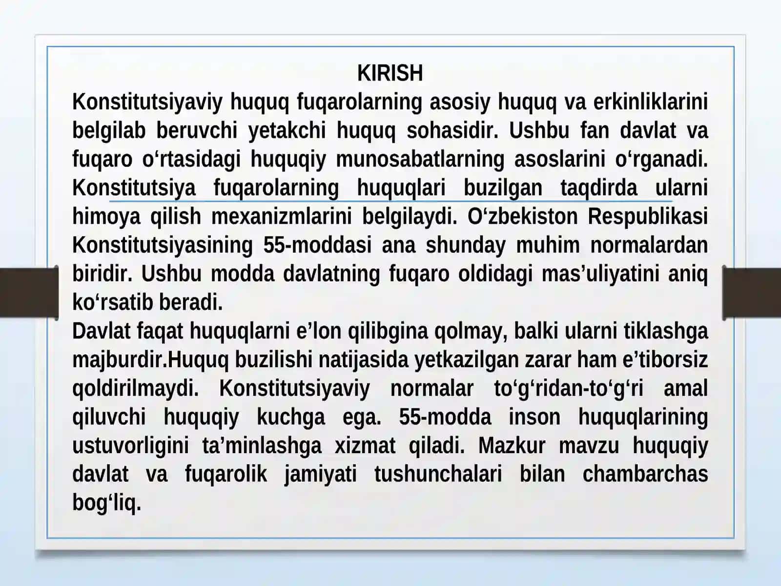 Konstitusiyaviy huquq fanidan Davlatning fuqarolarning buzilgan huquqlarini tiklash 3