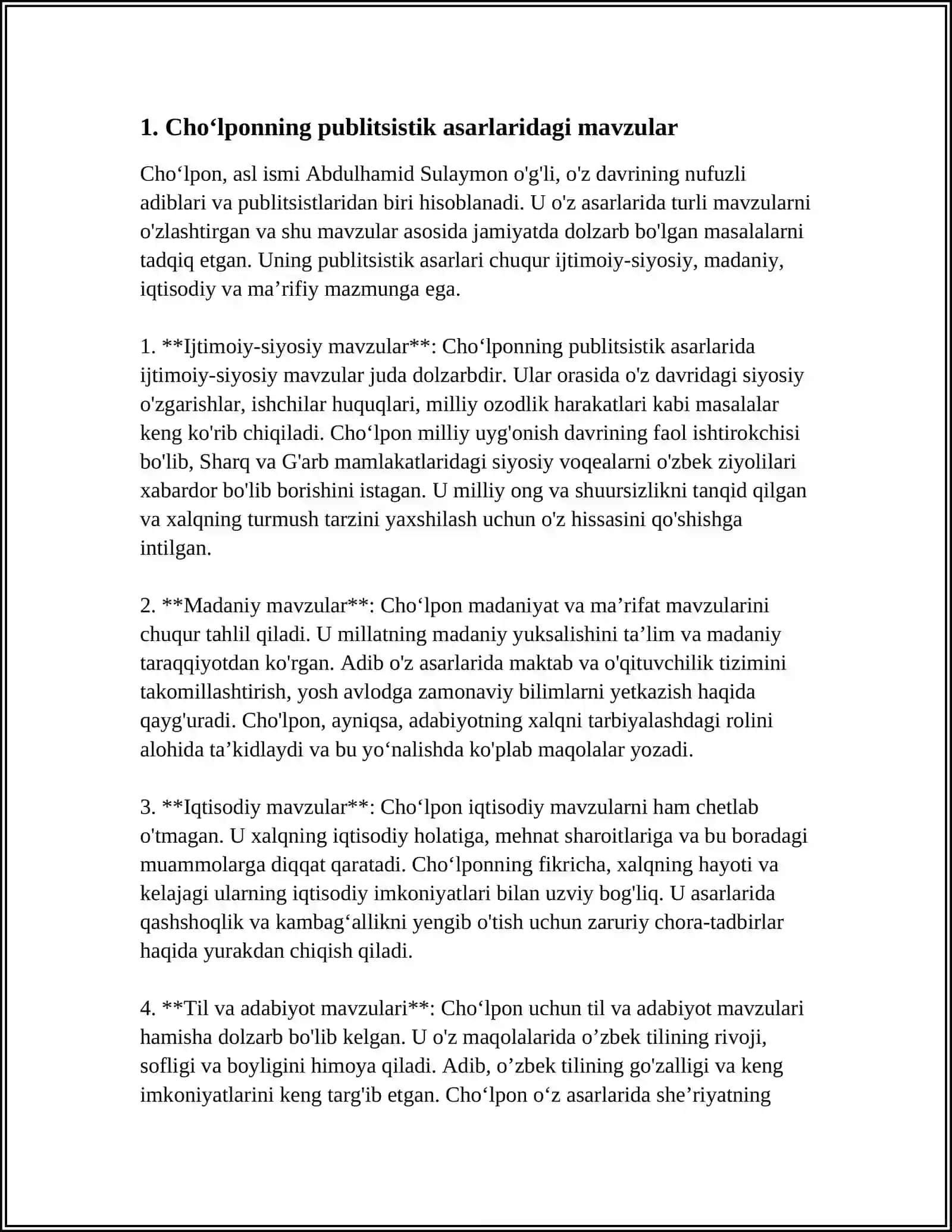 CHOʻLPONNING PUBLITSISTIKA ASARLARINI TAHLIL QILISH 3