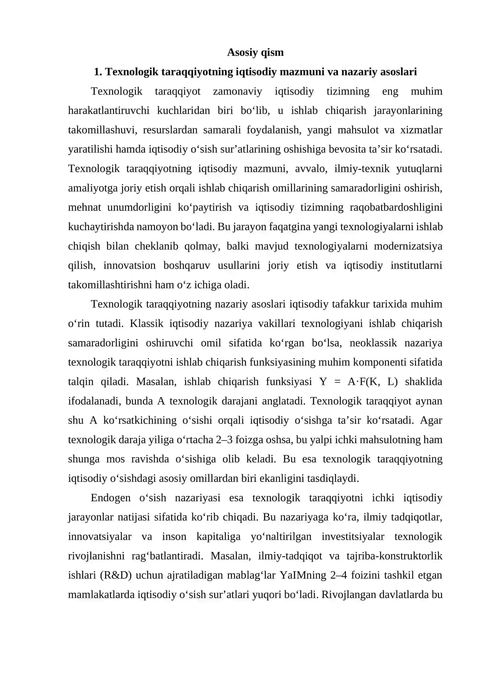 Texnologik taraqqiyot va uzoq muddatli iqtisodiy o‘sish dinamikasi 3