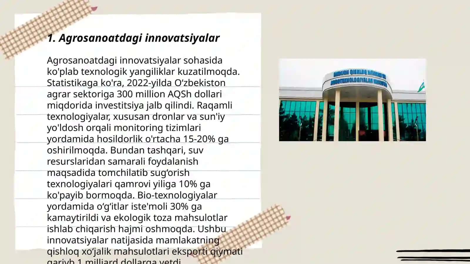 Qishloq xo'jaligi va sanoat sohasidagi o'zgarishlar 3