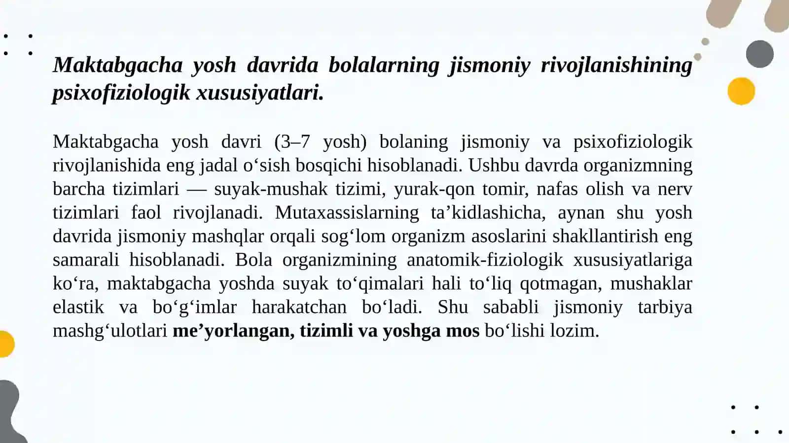 Maktabgacha taʼlim tashkilotlarida jismoniy tarbiya mashgʻulotlarini tashkil etish 3